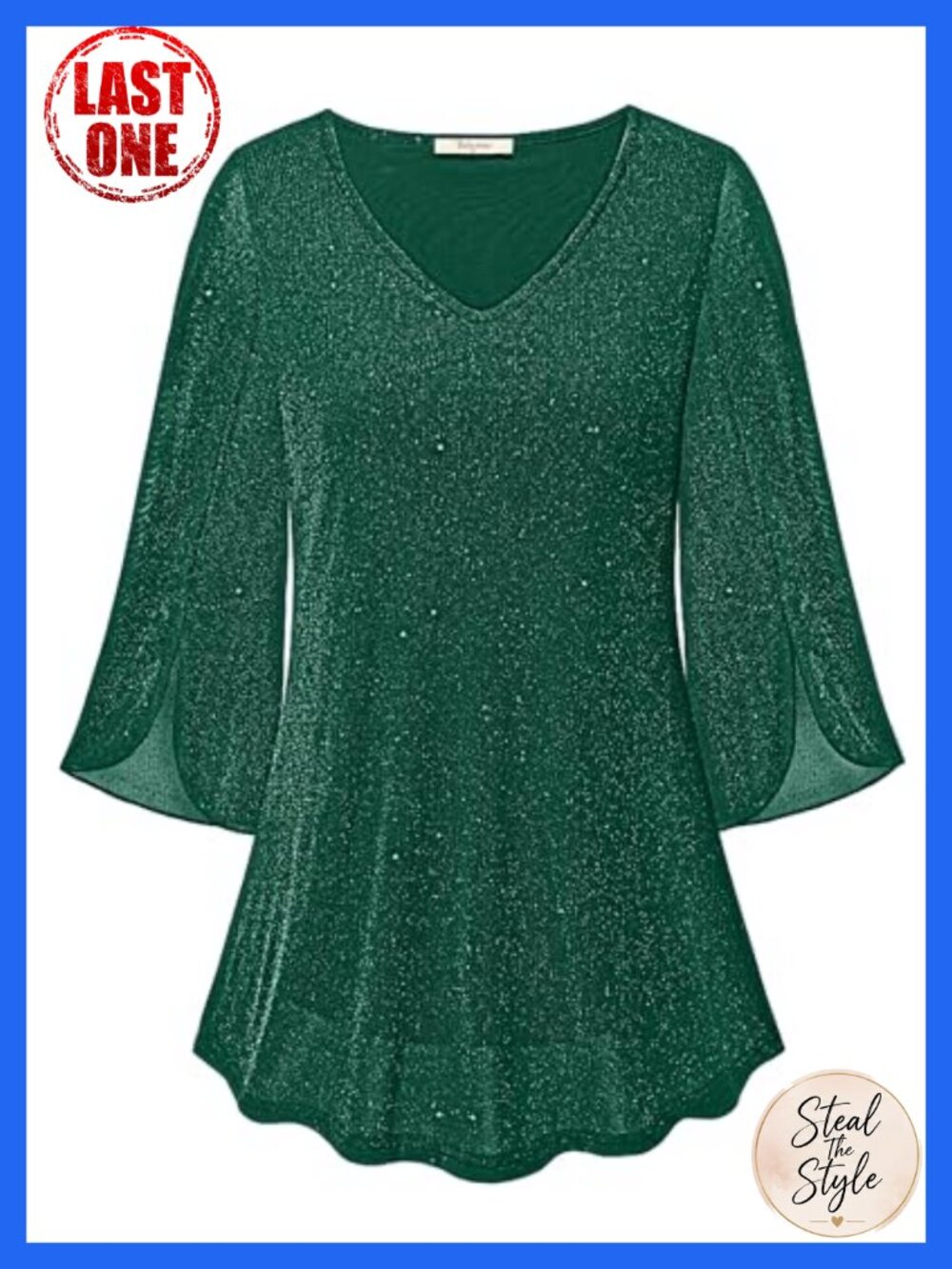 Women's Ruffle 3/4 Sleeve V Neck Double Layer Mesh Blouse Flow Tunic Top